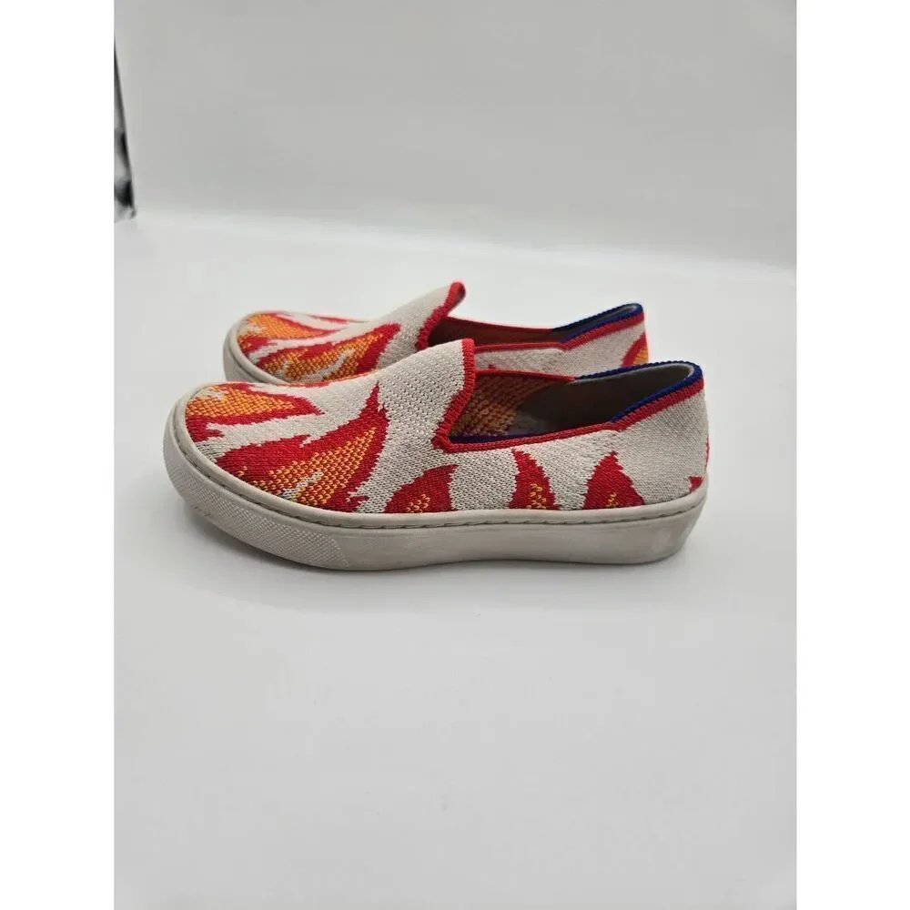 Rothys Kids Flame Sneakers Size 10 White Orange
